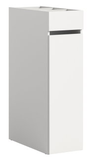 Weißes Anstellregal in schräger Perspektive von vorne, mit modernem Design und glatter Oberfläche.