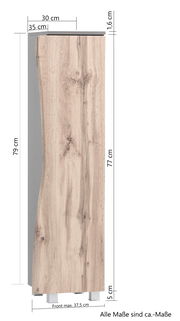 Midischrank in Holzoptik, seitliche Perspektive mit sichtbaren Maßen.