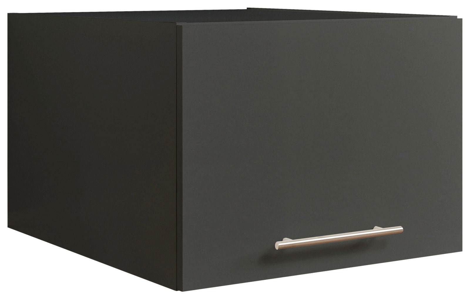 XORA Aufsatzschrank schmal PRIMUS Schwarzer, schmaler Aufsatzschrank mit silbernem Griff, perspektivisch von vorne rechts gesehen.