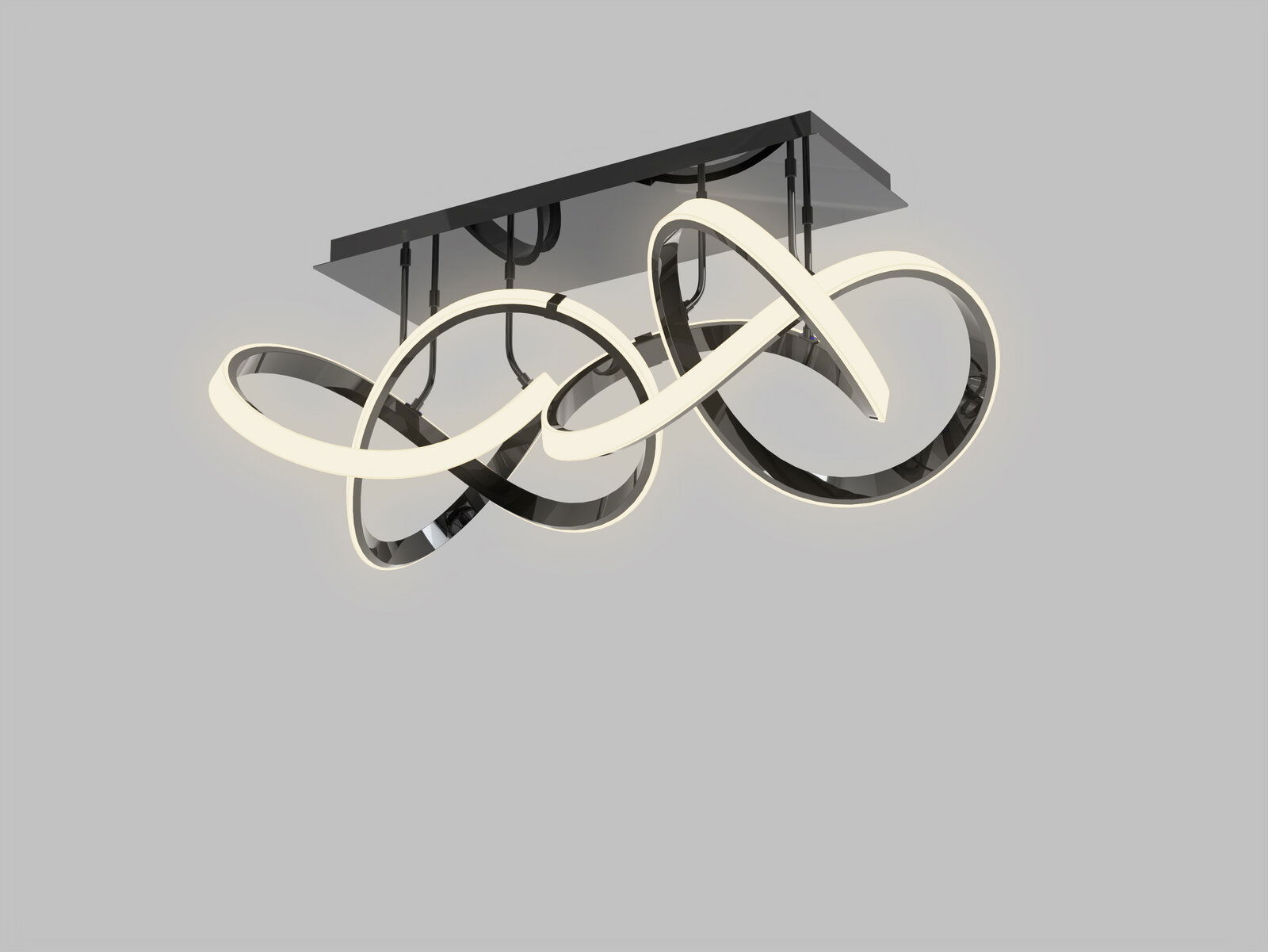 Moderne Deckenleuchte Indigo mit geschwungenem LED-Design, seitliche Perspektive