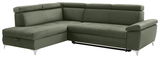 Grüne Ecksofa mit verstellbaren Kopfstützen und modernem Design, Perspektive von vorne links