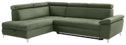 Grüne Ecksofa mit verstellbaren Kopfstützen und modernem Design, Perspektive von vorne links