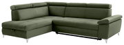 Grüne Ecksofa mit verstellbaren Kopfstützen und modernem Design, Perspektive von vorne links