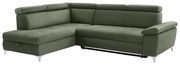 Grüne Ecksofa mit verstellbaren Kopfstützen und modernem Design, Perspektive von vorne links