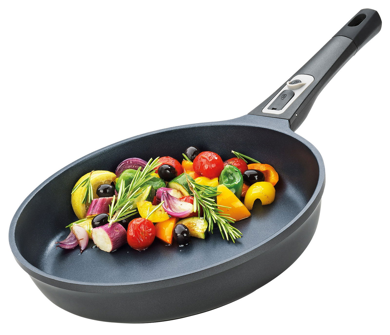 KÜCHENPROFI Bratpfanne 28cm MILANO Bratpfanne Milano 28cm mit frischem Gemüse, seitliche Perspektive
