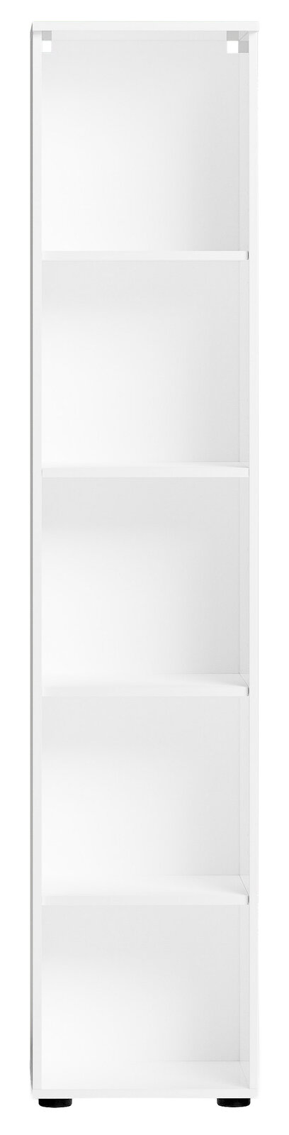 Weißes hohes Aktenregal mit vier offenen Fächern, frontale Ansicht.