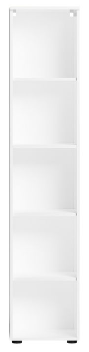 Weißes hohes Aktenregal mit vier offenen Fächern, frontale Ansicht.