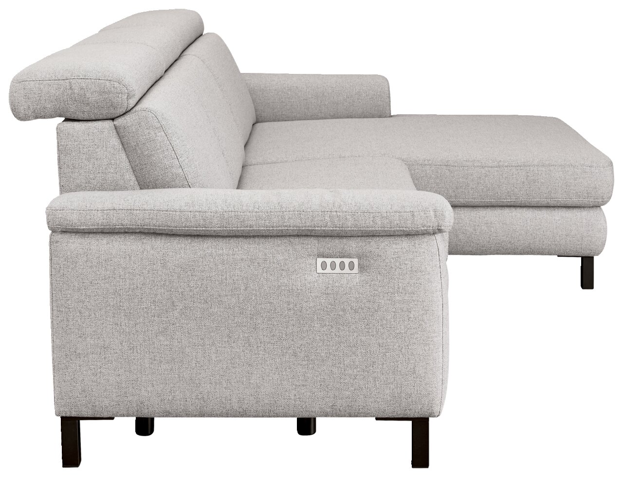 Graue Longchairkombination aus Stoff, seitliche Perspektive