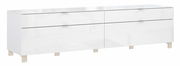 Weißes TV-Lowboard mit vier Schubladen, moderne Optik, seitliche Perspektive