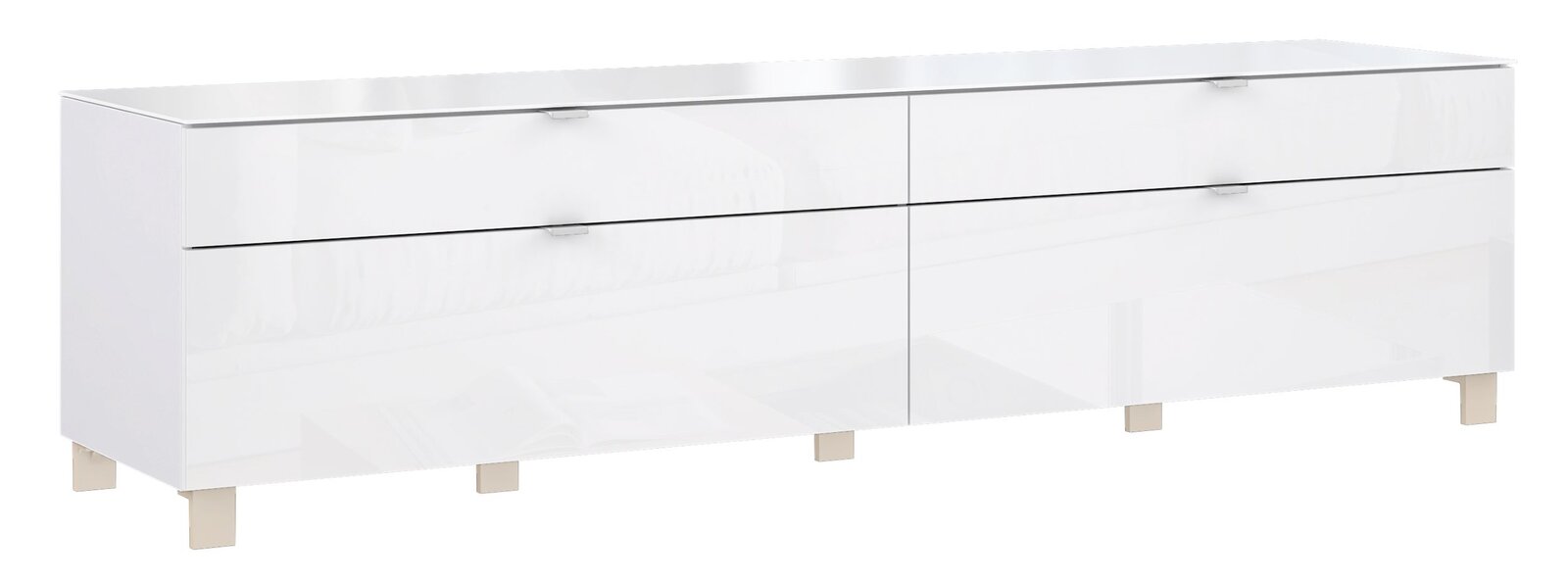 Hom´in TV-Lowboard POOLE Weißes TV-Lowboard mit vier Schubladen, moderne Optik, seitliche Perspektive