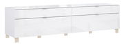 Weißes TV-Lowboard mit vier Schubladen, moderne Optik, seitliche Perspektive