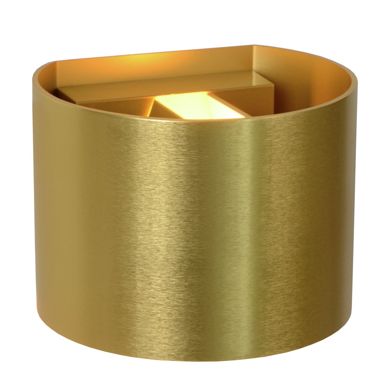 Goldene Wandleuchte XIO mit gebürsteter Oberfläche, seitliche Perspektive