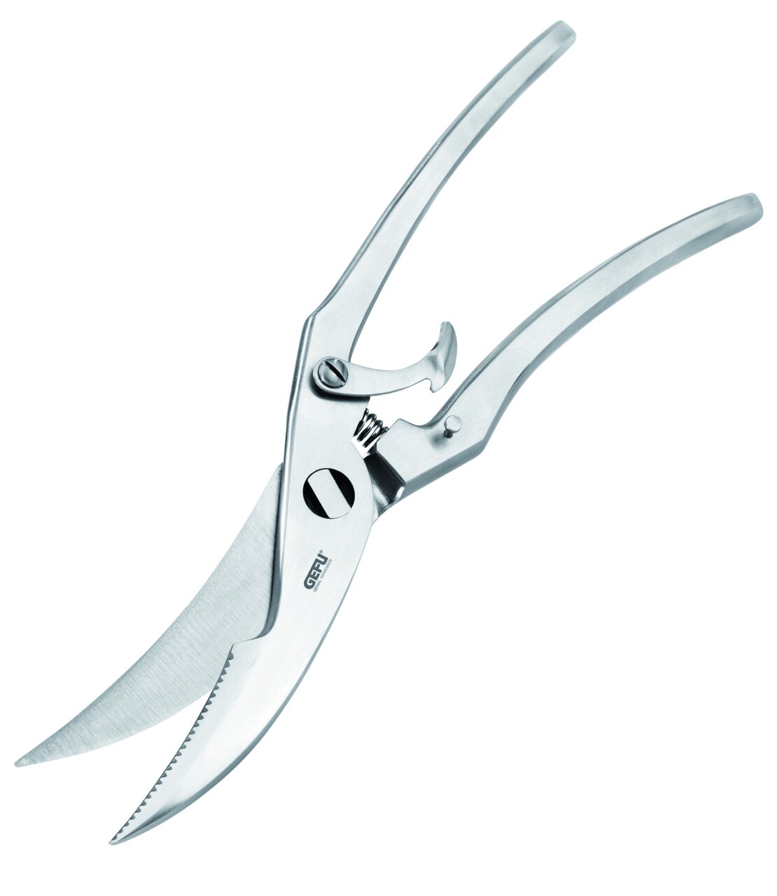 Geflügelschere mit Feder aus Edelstahl, seitliche Ansicht