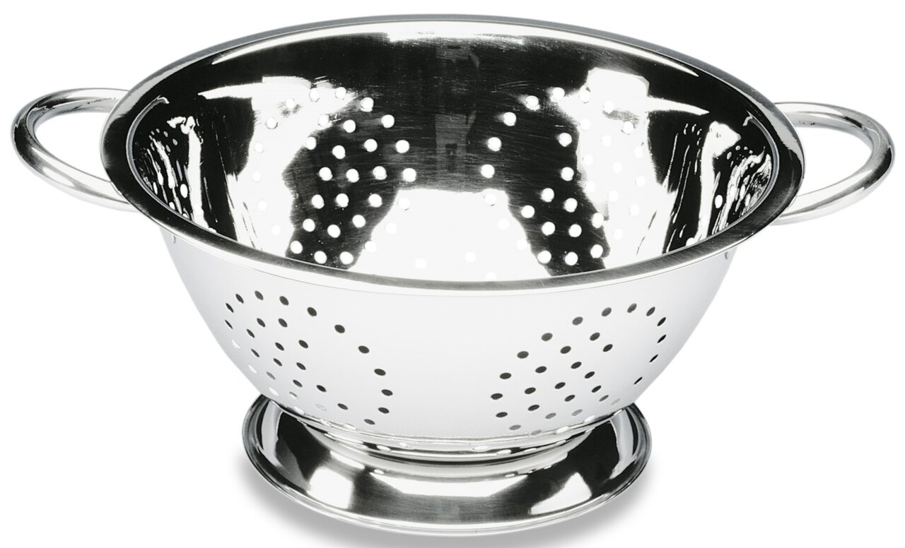 Edelstahl-Sieb Alba 28cm mit zwei Griffen, seitliche Perspektive