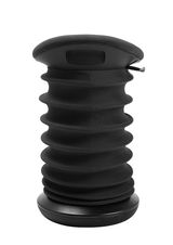 Schwarzer Schwinghocker Topstar SITNESS 4D, seitliche Ansicht, mit wellenförmigem Design und runder Basis.