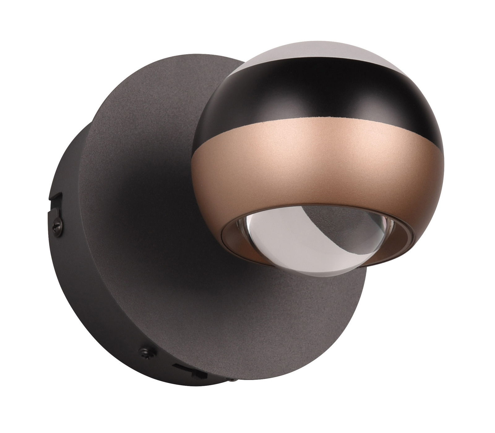 Trio Leuchten Wandleuchte ORBIT Moderne Wandleuchte ORBIT in Schwarz und Bronze mit kugelförmigem Design, seitliche Perspektive
