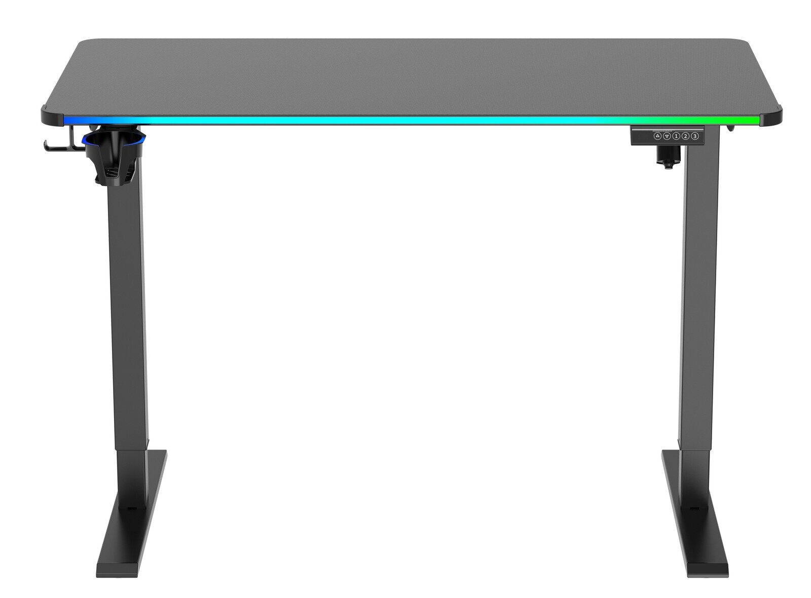 Moderner E-Gaming Tisch mit LED-Beleuchtung, frontal betrachtet