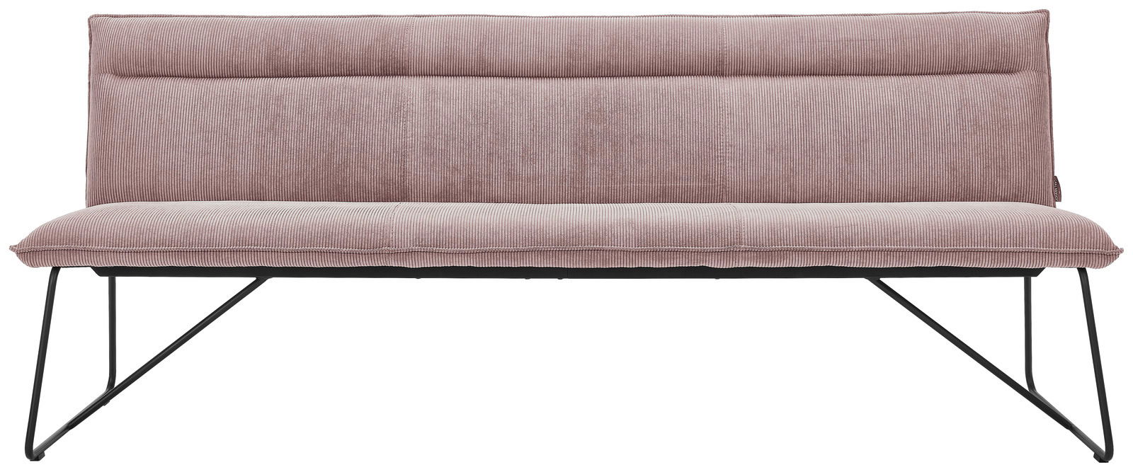 Rosa Sitzbank mit Metallbeinen, Vorderansicht