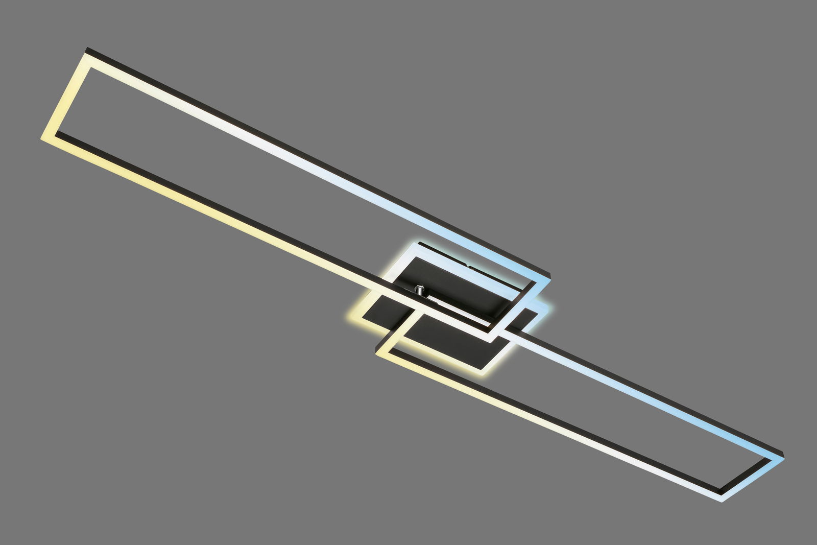 Moderne Deckenleuchte mit rechteckigem, geometrischem Design, seitliche Perspektive