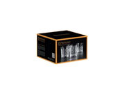 Verpackung des Nachtmann Highland Glas-Sets, 4-teilig, mit verschiedenen Tumbler-Designs, seitliche Perspektive