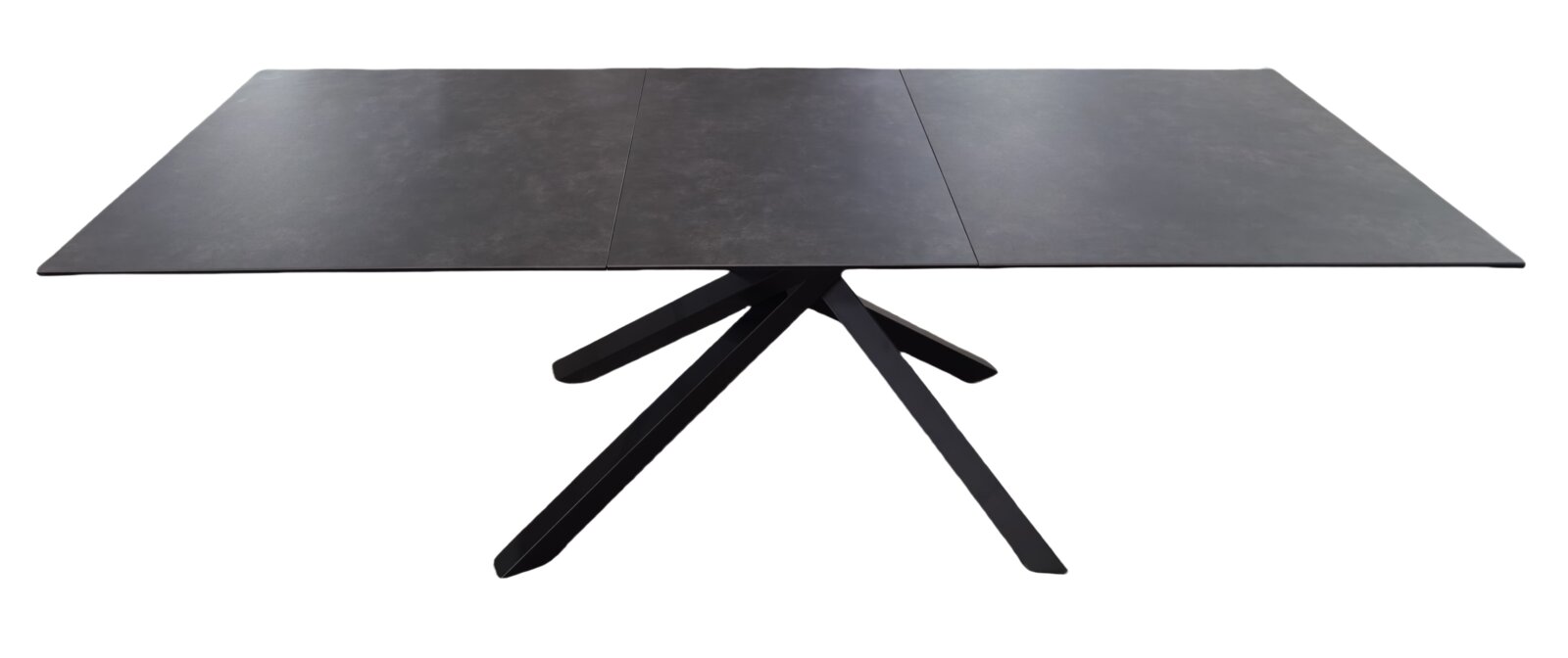 Novel Esstisch MIKADO Moderner Esstisch mit dunkler Tischplatte und einzigartigem, sternförmigem Fußgestell, seitliche Perspektive
