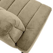 Nahaufnahme einer beigen 2er-Sitzbank aus Cordstoff, von oben betrachtet.