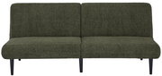 Grünes Funktionssofa mit zwei Sitzflächen und schwarzen Beinen, Frontalansicht