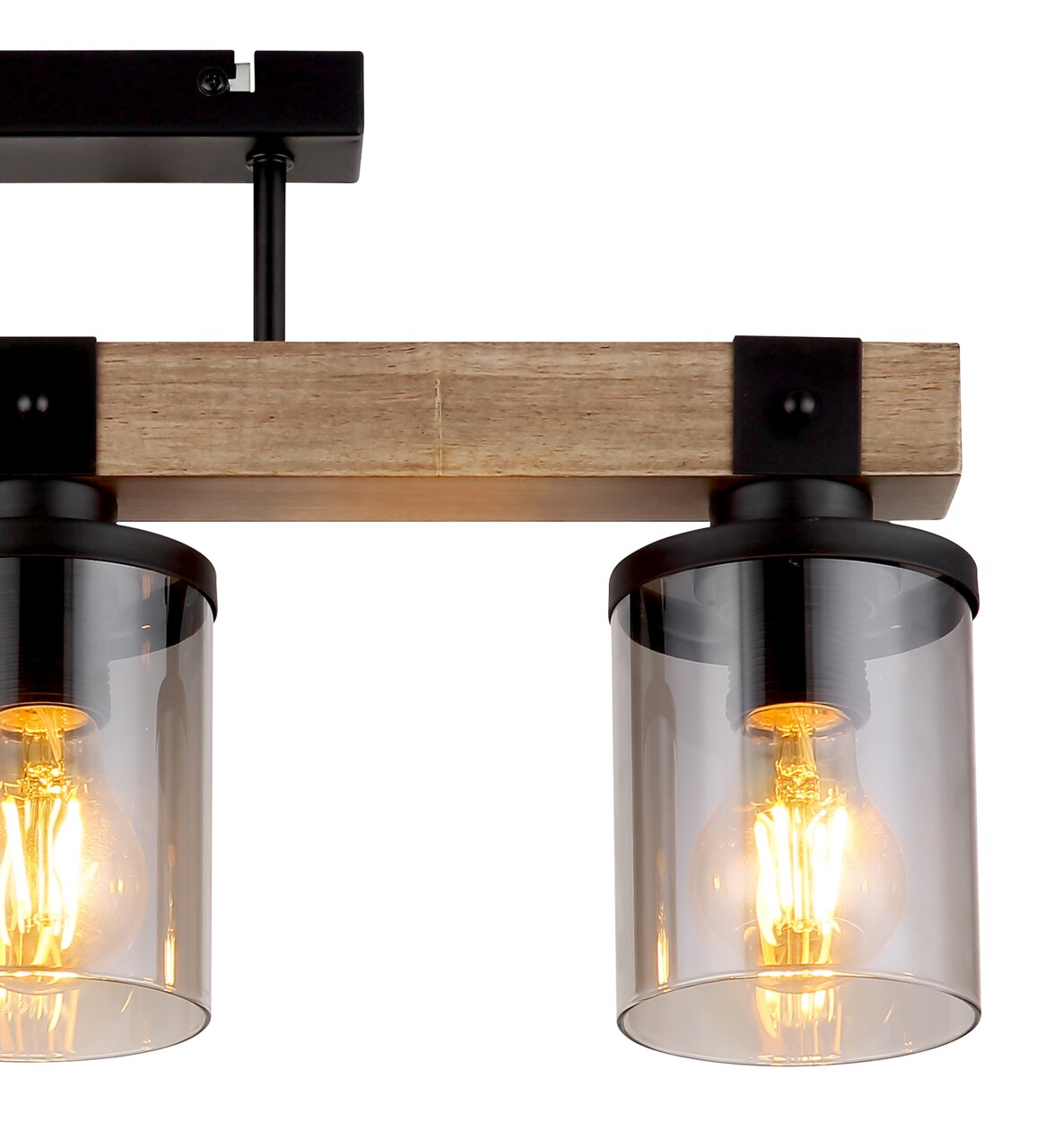 Globo Lighting Deckenleuchte LILA Moderne Deckenleuchte mit zwei Glühbirnen in zylindrischen Glasfassungen, Holz- und Metallelemente, seitliche Perspektive