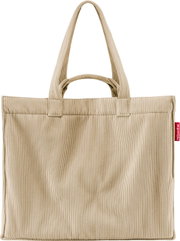 Beige Cord-Shopper mit zwei langen und zwei kurzen Tragegriffen, Frontansicht auf weißem Hintergrund; seitlich rotes reisenthel-Label sichtbar.