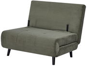 Grüner Funktionssessel mit geripptem Stoffbezug, seitliche Perspektive