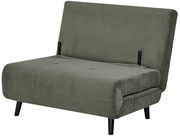 Grüner Funktionssessel mit geripptem Stoffbezug, seitliche Perspektive