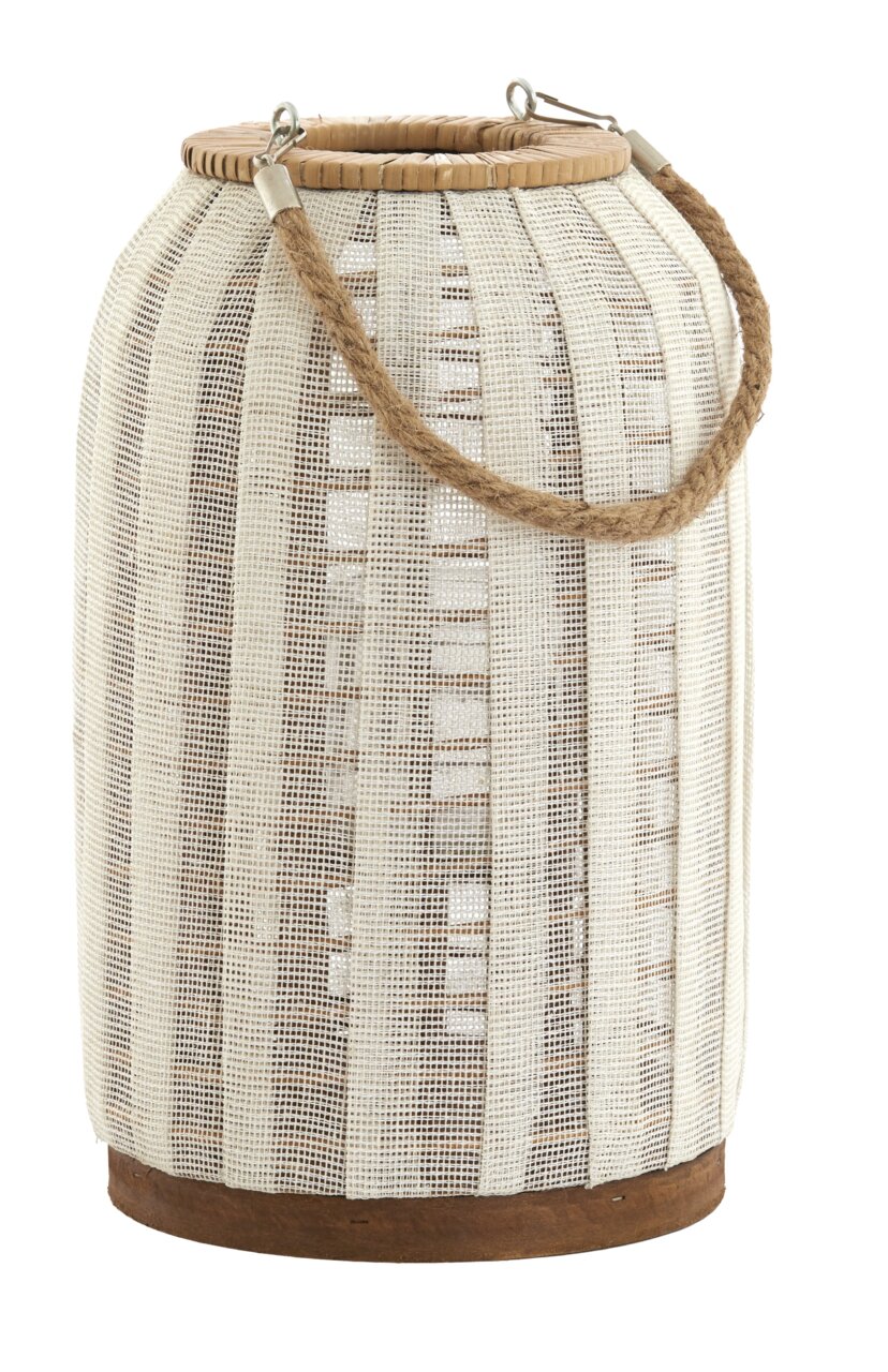 Light&Living Windlicht YLINA 35cm Windlicht aus hellem Stoff mit Holz- und Seilgriffen, seitliche Perspektive