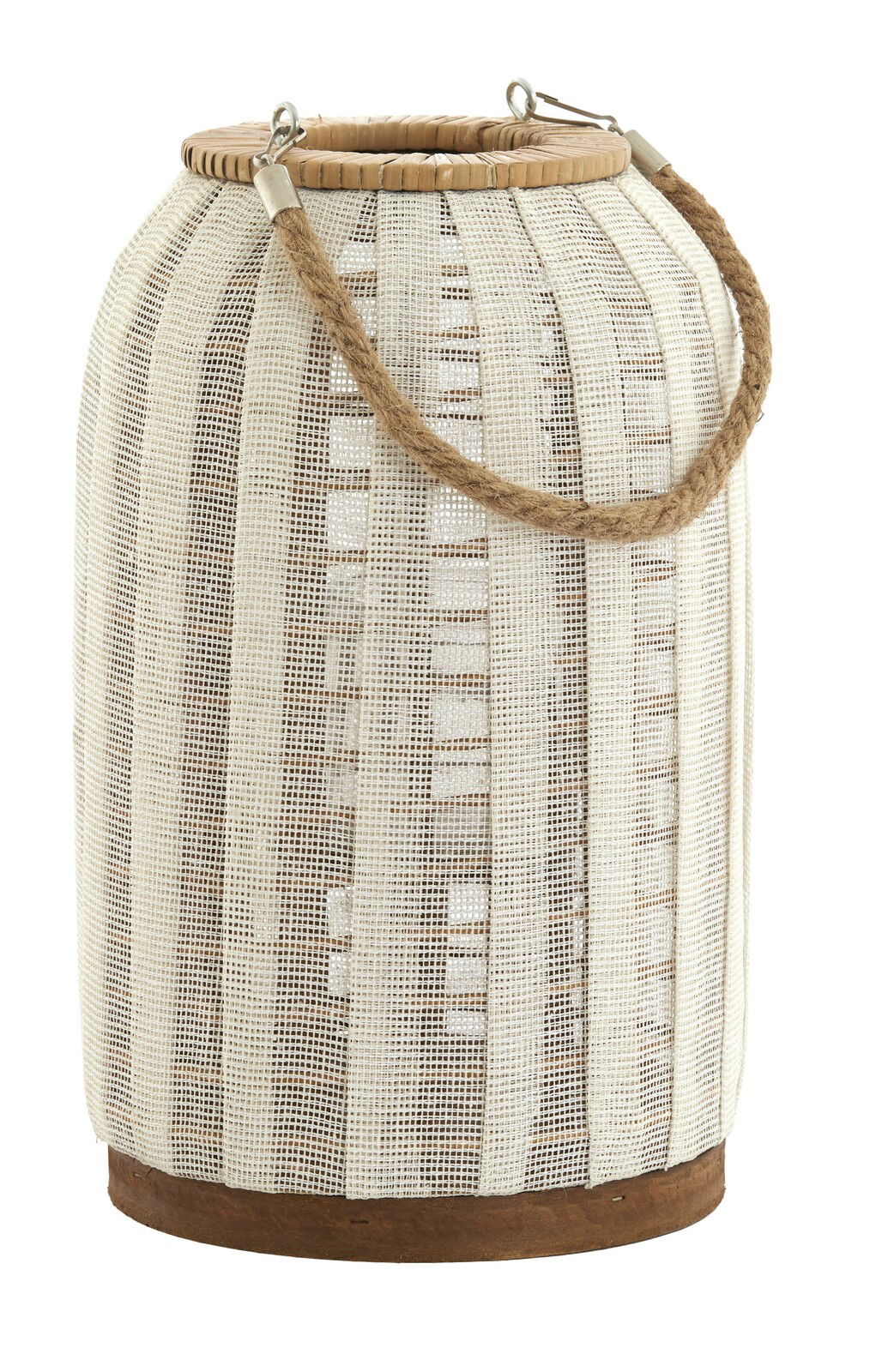 Light&Living Windlicht YLINA Windlicht aus hellem Stoff mit Holz- und Seilgriffen, seitliche Perspektive