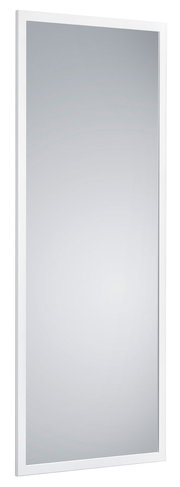 Rechteckiger Spiegel mit weißem Rahmen, seitliche Perspektive