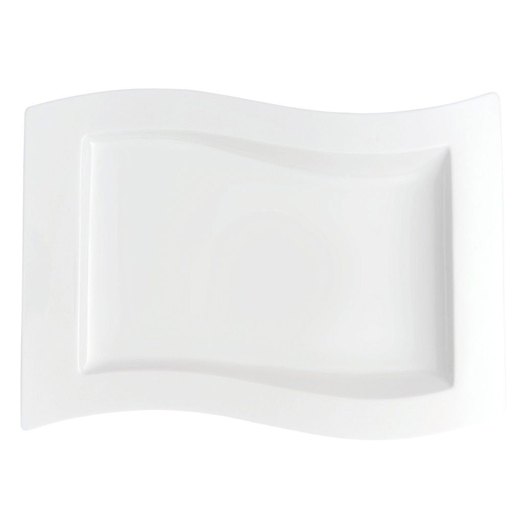 Rechteckiger weißer Gourmetteller mit wellenförmigem Rand, Draufsicht