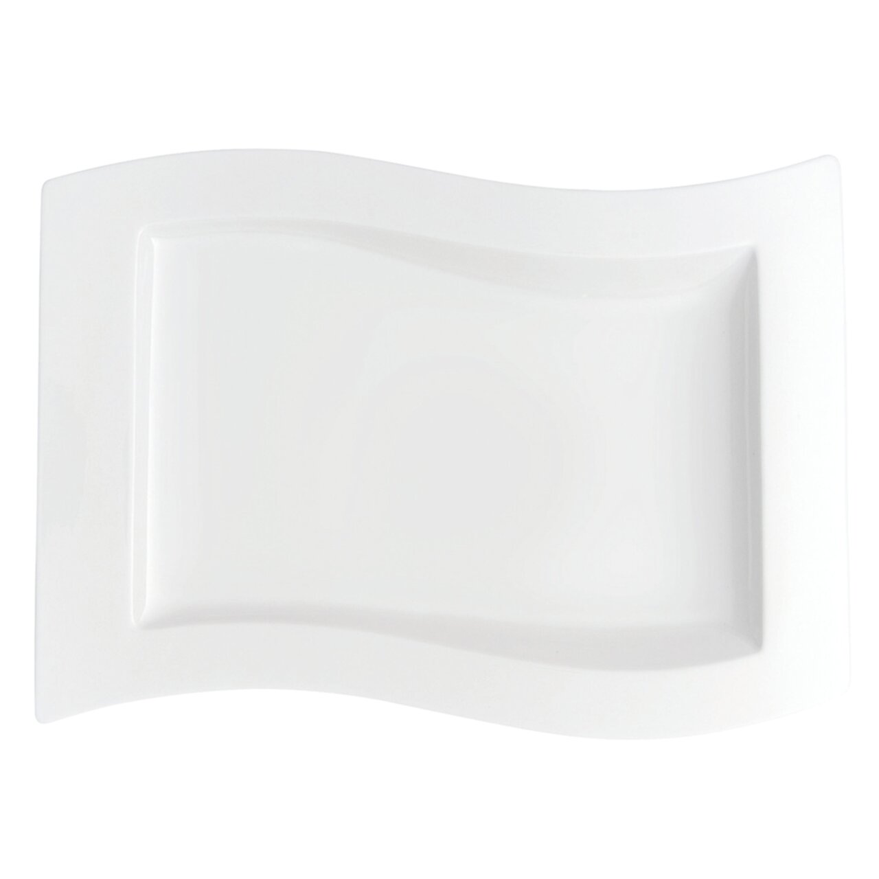 Rechteckiger weißer Gourmetteller mit wellenförmigem Rand, Draufsicht