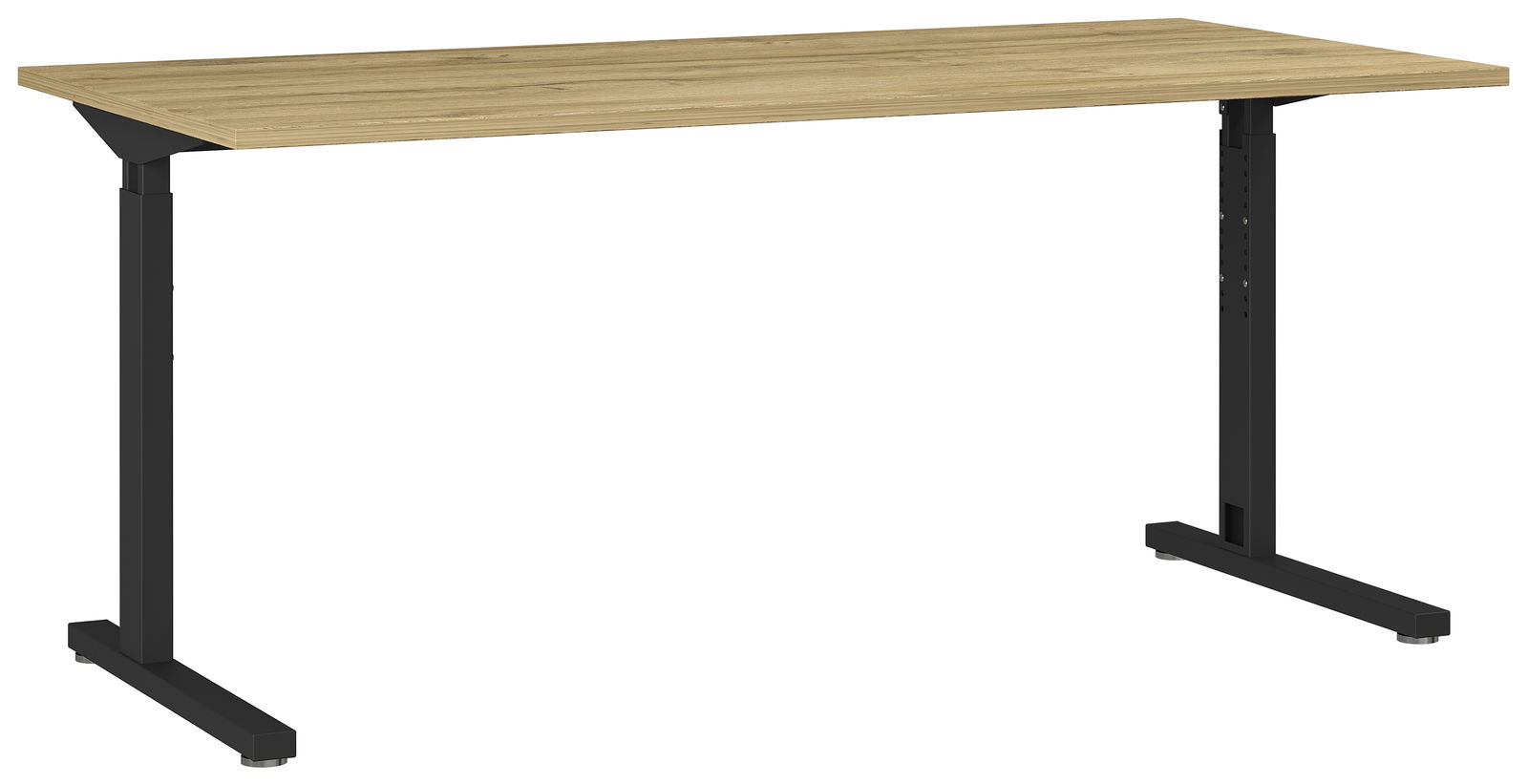MID.YOU Schreibtisch PROFI 2.0 Moderner Schreibtisch mit Holzoberfläche und schwarzen Metallbeinen, seitliche Perspektive