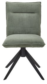 Grüner Stuhl mit geripptem Stoffbezug und schwarzem Metallgestell, Frontalansicht
