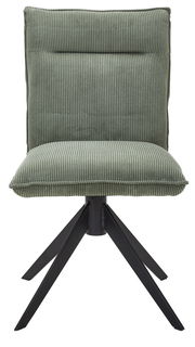 Grüner Stuhl mit geripptem Stoffbezug und schwarzem Metallgestell, Frontalansicht