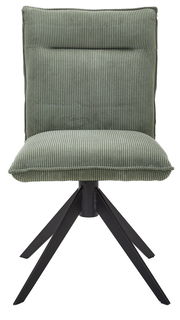 Grüner Stuhl mit geripptem Stoffbezug und schwarzem Metallgestell, Frontalansicht