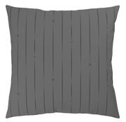 Graues Kissen mit vertikalen Streifen und kleinen Buchstaben, Vorderansicht