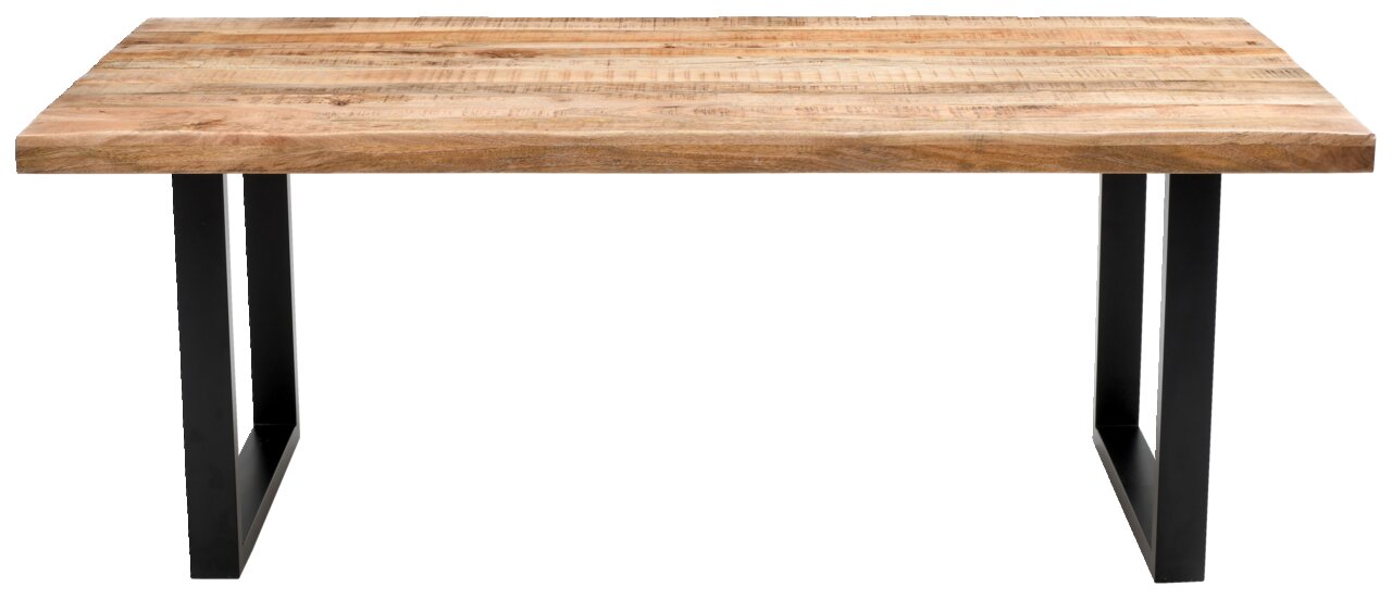 Moderner Esstisch aus Holz mit Metallbeinen, Frontalansicht