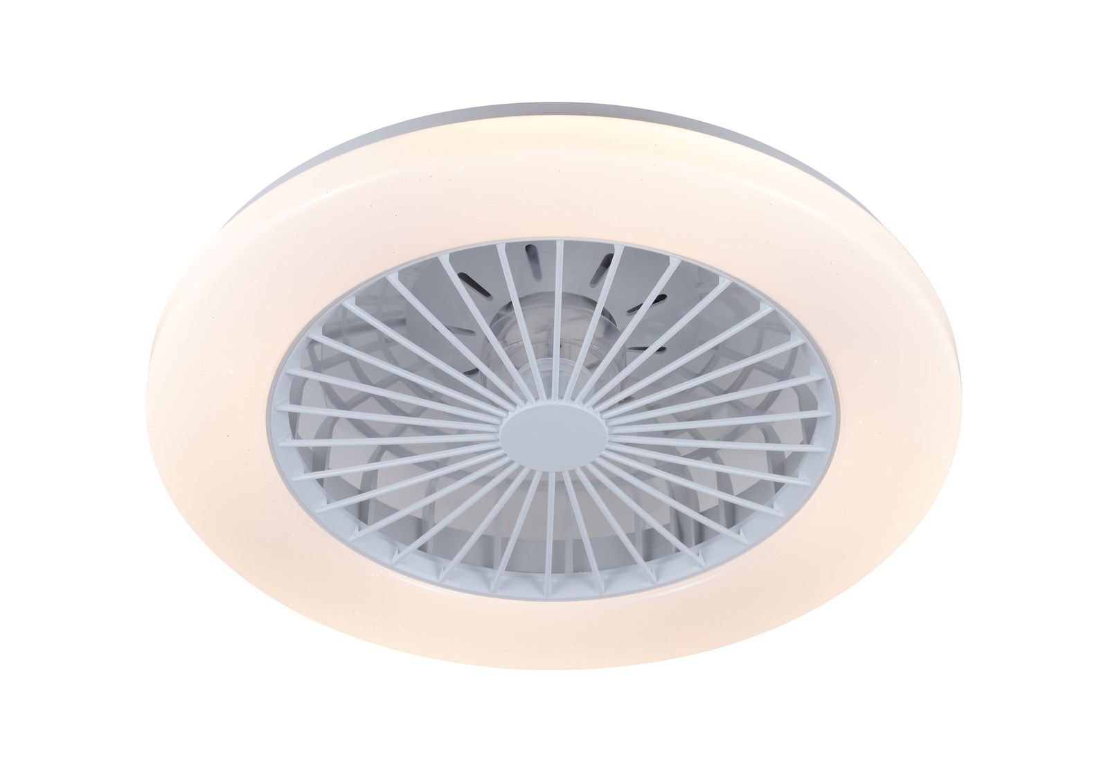 Moderner Deckenventilator mit integriertem Licht, Ansicht von unten