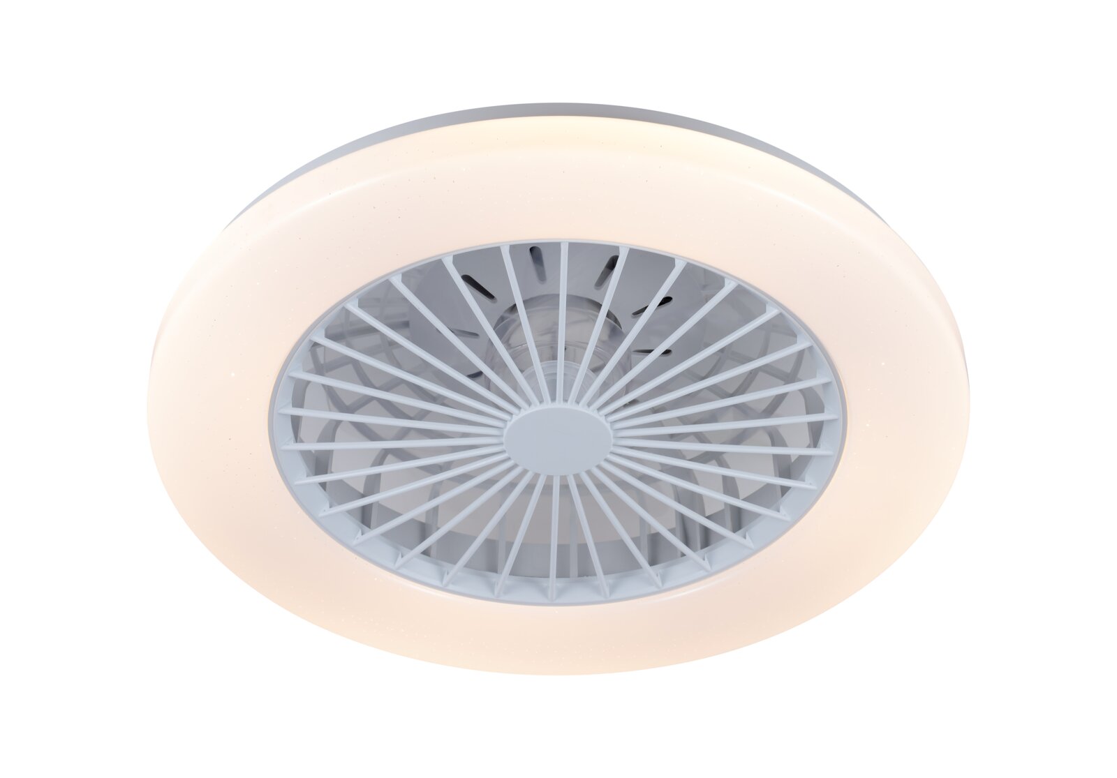Moderner Deckenventilator mit integriertem Licht, Ansicht von unten