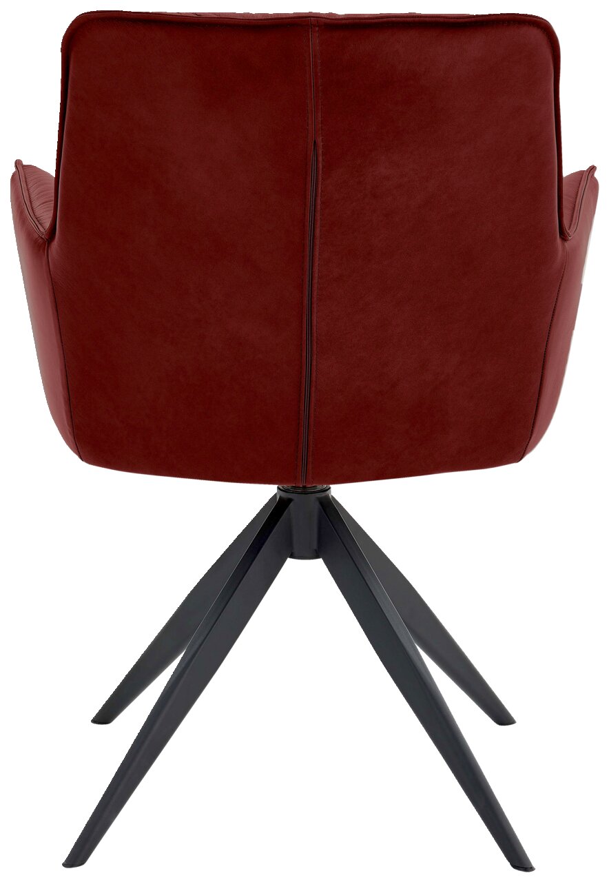 Dieter Knoll Design-Schalensessel PREMIO Rückansicht eines modernen Design-Schalensessels in dunkelrotem Leder mit schwarzen Metallbeinen.