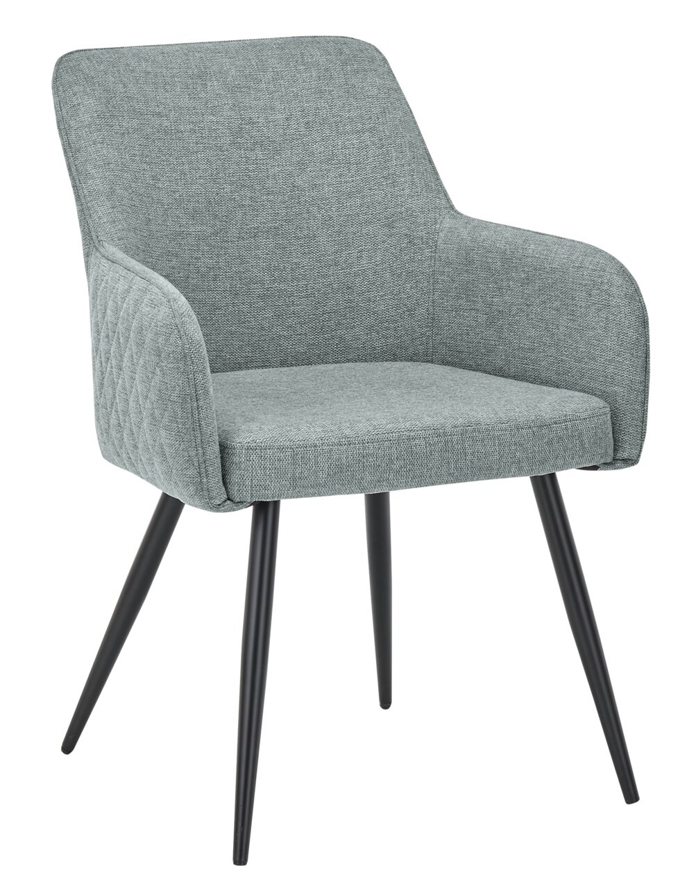 Set one by Musterring Armlehnstuhl SET ONE AKRON Grauer Armlehnstuhl mit schwarzem Metallgestell, seitliche Perspektive