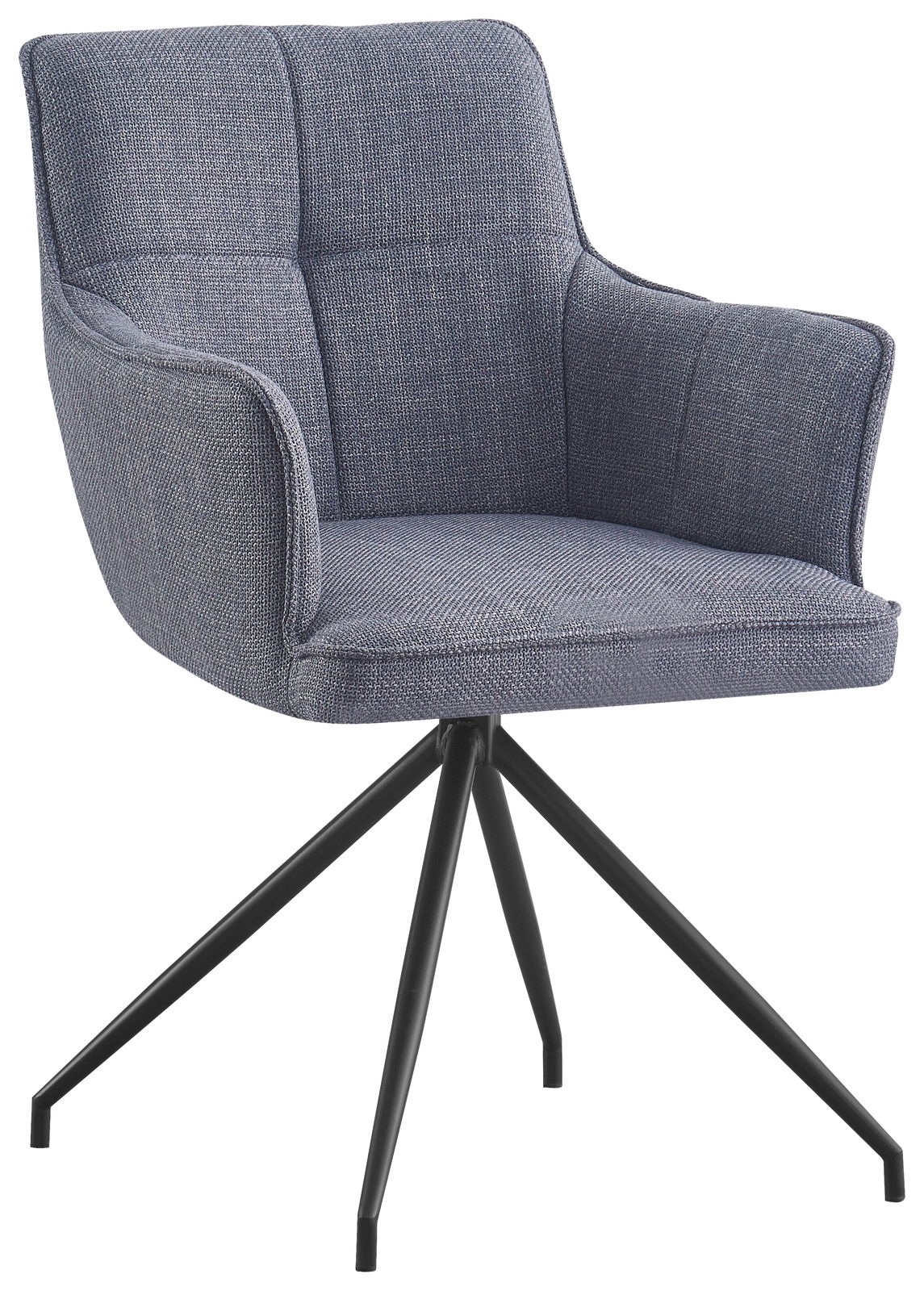 Novel Armlehnstuhl BILL Grauer Armlehnstuhl mit Stoffbezug und schwarzem Metallgestell, seitliche Perspektive