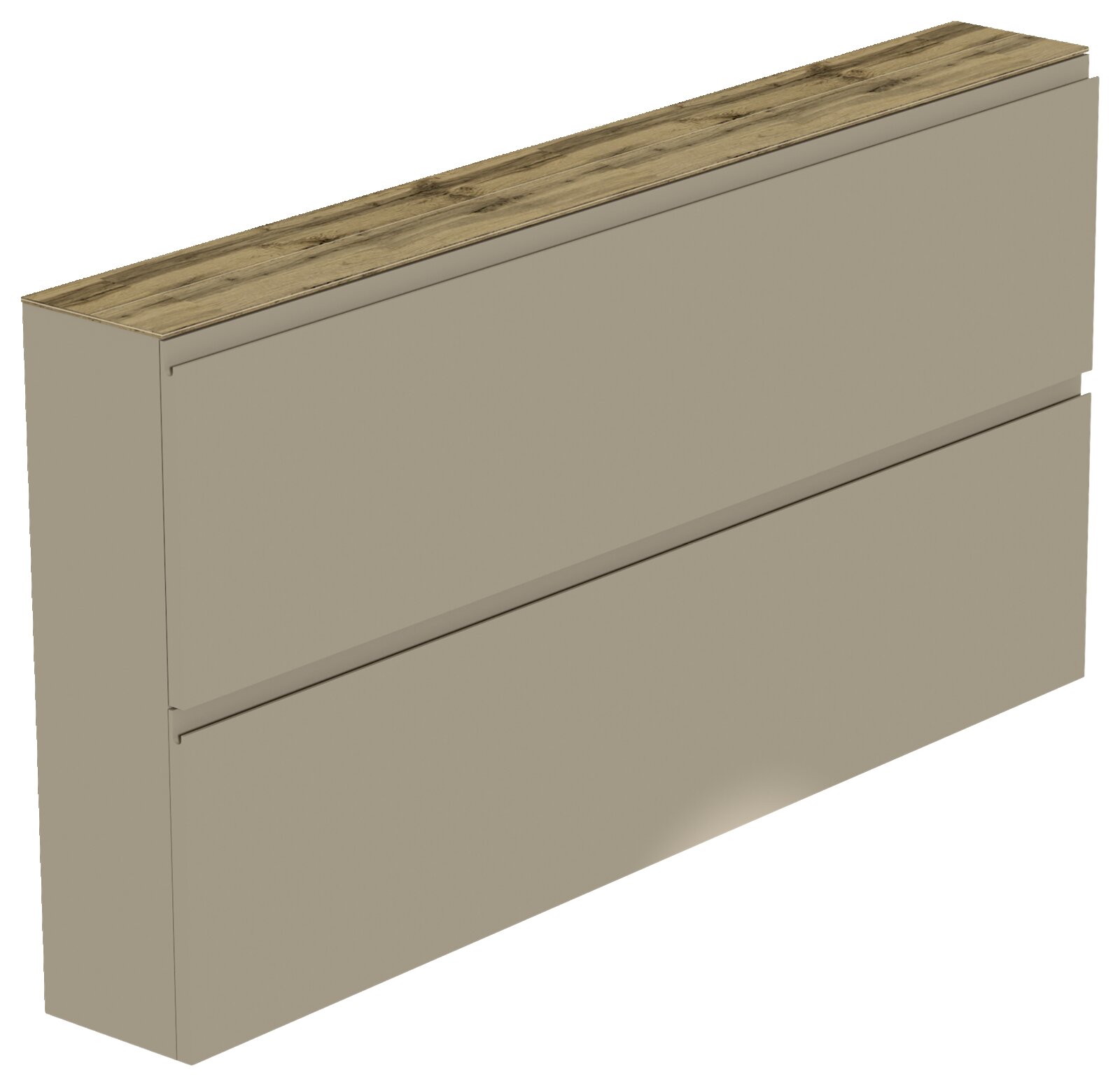 XL-hangende schoenenkast 2K-T22 in zijaanzicht met twee kleppen en een houten afwerking