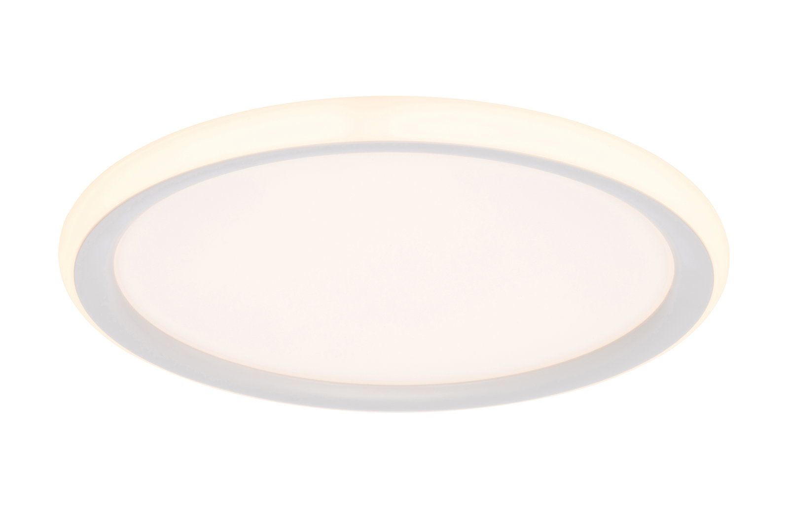 Runde LED-Deckenleuchte in Weiß, seitliche Perspektive