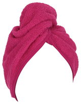 Rosa Handtuchturban aus Frottee, seitliche Perspektive